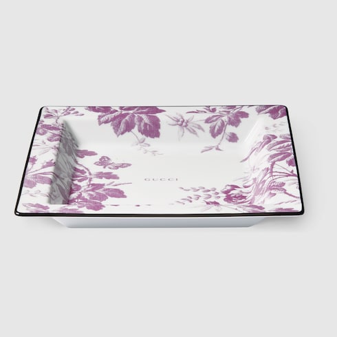 Herbarium print large trinket tray - white and purple porcelain
