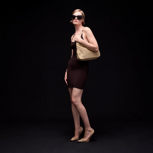 Lady Lunetta Chain medium shoulder bag - sand and brown GG canvas
