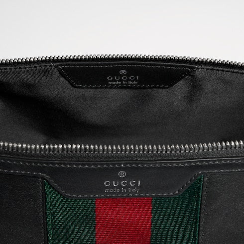 Mega Web Trademark small toiletry case - black leather
