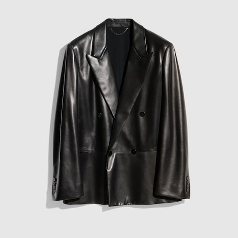Soft nappa double-breasted jacket - black
