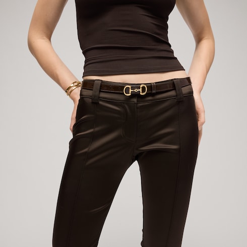 Thin belt with Horsebit buckle - dark brown leather