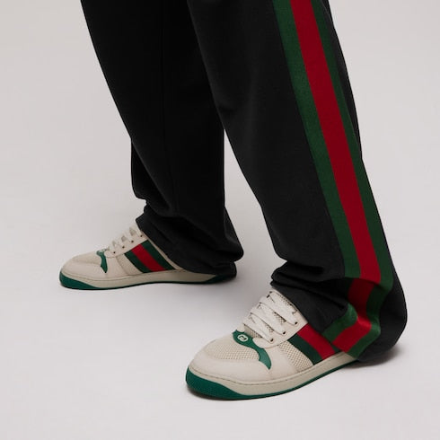 Men's Screener sneaker - white mesh, green leather