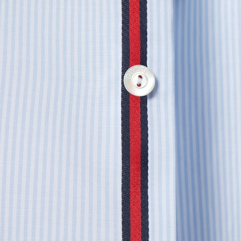 Striped cotton poplin shirt - white and light blue