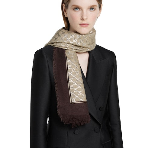 Laminated GG wool shawl - brown