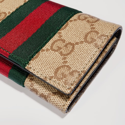 Bi-fold card case with Web - sand and brown GG canvas