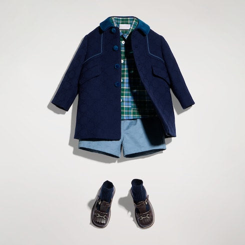 Baby tartan shirt with embroidery - blue and green