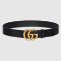 Wide Black Leather Women's Belt With Double G Buckle