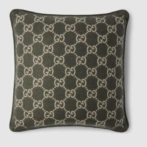 GG wool cashmere jacquard cushion - green