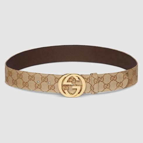 Belt with Interlocking G buckle - sand GG canvas