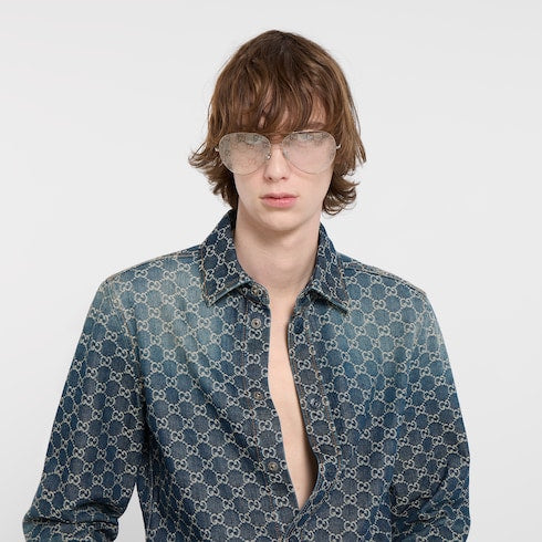 GG cotton denim jacquard shirt - blue