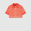 GG cotton jacquard cropped cardigan - orange and ivory
