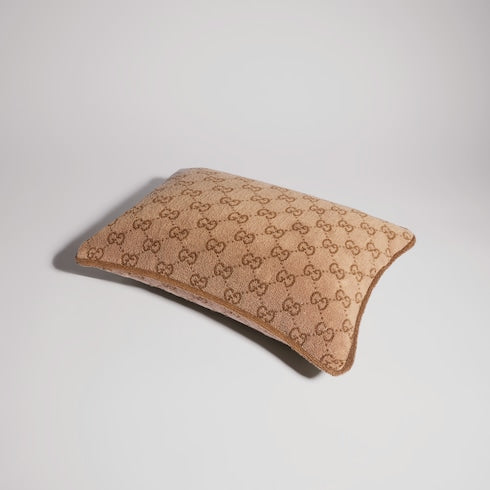 GG cotton rectangular cushion - beige and camel GG cotton