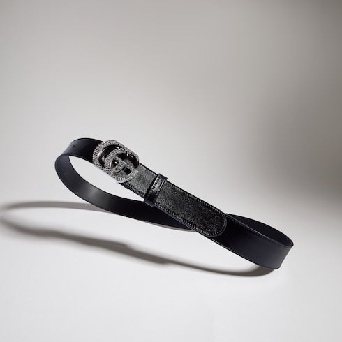 Belt with Double G buckle - black leather