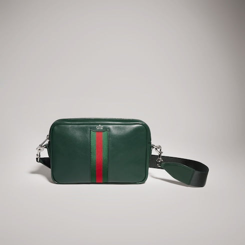 Web Trademark small crossbody bag - dark green leather