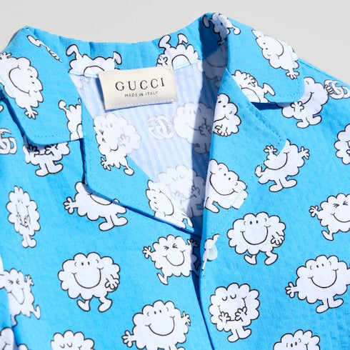 Baby crinkle cotton shirt - azure and white