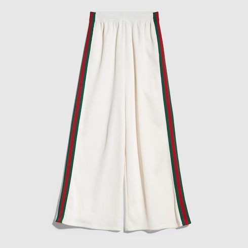 Rib cotton jersey leisure pants with Web - white
