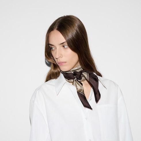 Laminated printed silk twill carré - brown