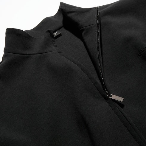 Cotton jersey zip jacket with embroidery - black