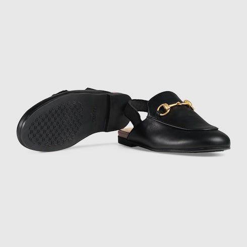 Black Leather Children's Princetown Slipper - Black Leather