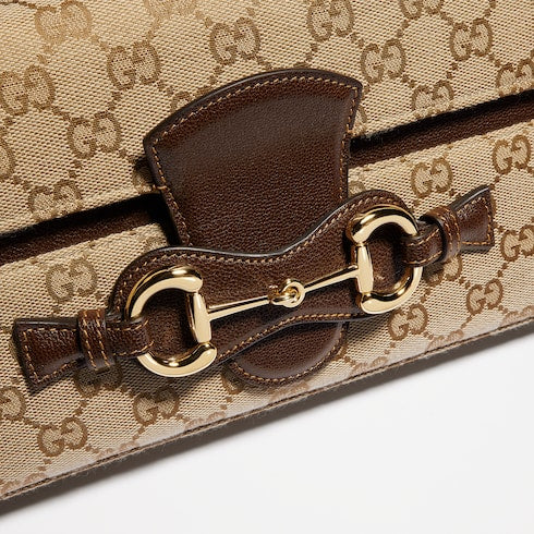 Horsebit Ristretto medium shoulder bag - sand and brown GG canvas