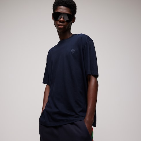 Cotton silk jersey T-shirt with embroidery - dark blue