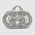 Crystal Interlocking G carré ring - silver-toned