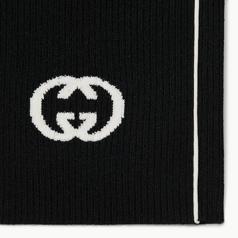 Ribbed shorts with intarsia - black