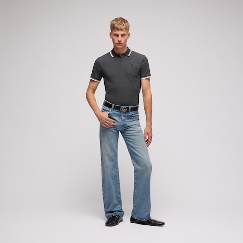 Cotton piquet polo shirt with embroidery - dark grey