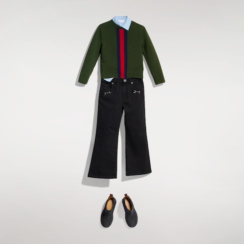 Children's wool sweater with Web - dark green