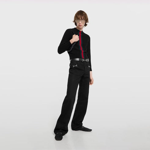 Fine knit wool sweater with Web - black