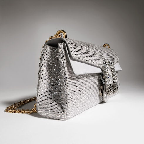 Dionysus crystal medium shoulder bag - silver suede