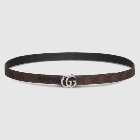 Reversible GG Marmont thin belt - brown and black GG canvas