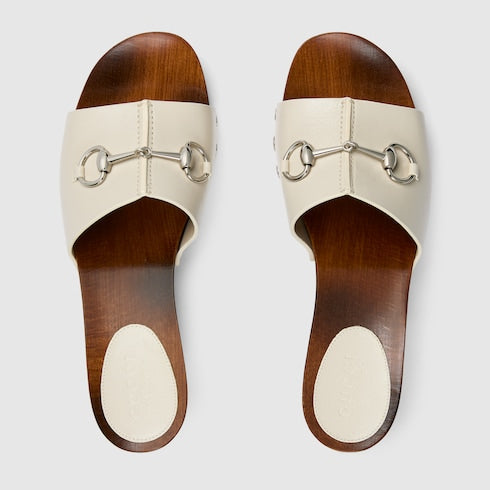 Women's platform clog with Horsebit - ivory leather