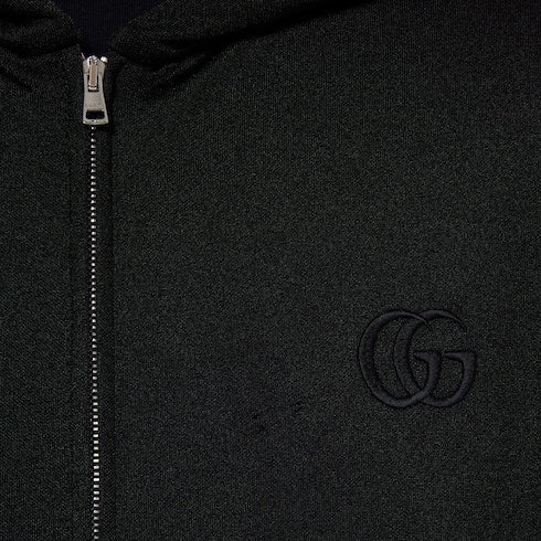 Jersey zip jacket with embroidery - black