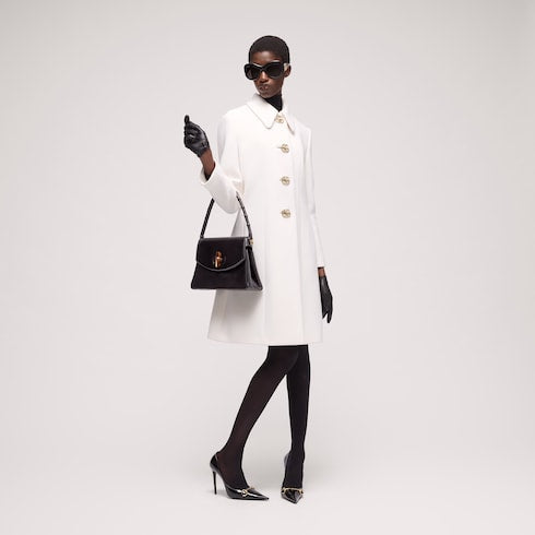 Wool natté coat with Double G button - white