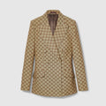 Double-breasted GG canvas jacket - camel and ebony