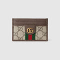Ophidia card case - beige and dark brown fabric