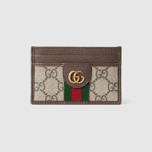 Ophidia card case - beige and dark brown fabric