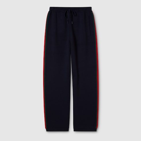 Stitch wool leisure pants with Web - dark blue