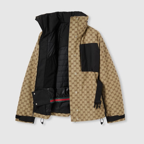 GG technical fabric jacquard jacket - beige and dark brown