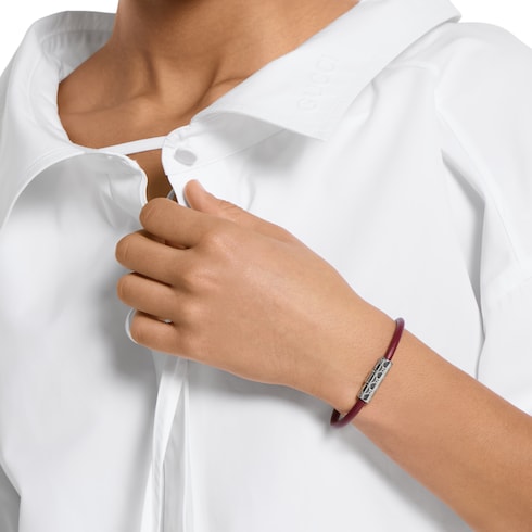 Bracelet with GG detail - Rosso Ancora red leather