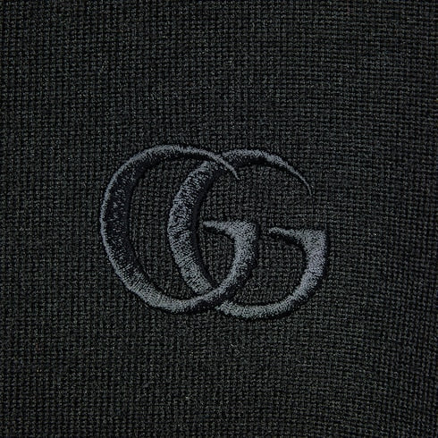 Cashmere silk polo shirt with embroidery - black