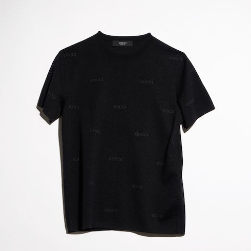 Wool silk Gucci jacquard T-shirt - black