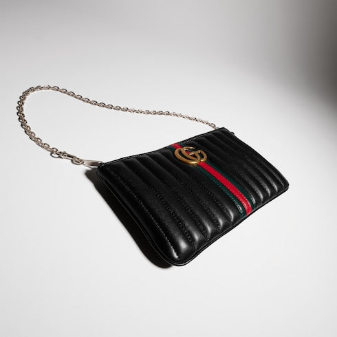 GG Marmont pouch with strap - black leather
