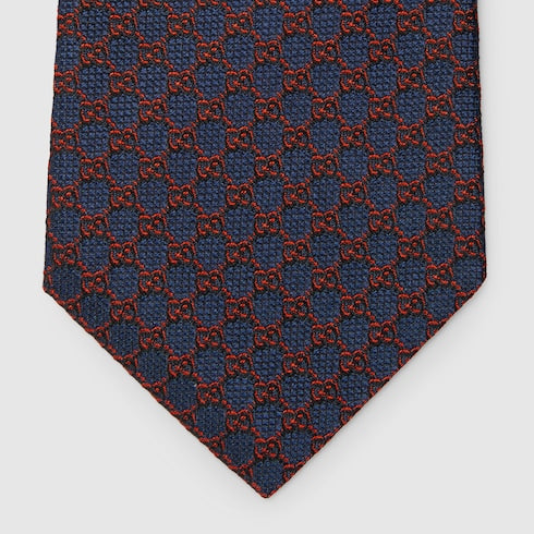 GG silk jacquard tie - blue and red