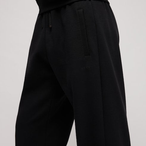 Stretch cotton jersey sportswear pants - black