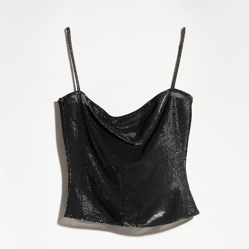 Jersey top with iridescent effect - black