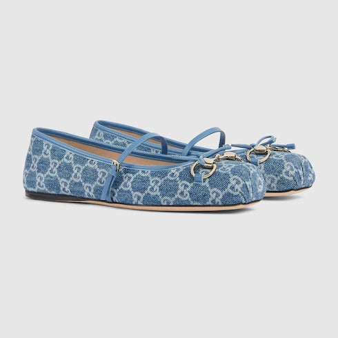 Women's Gucci Horsebit ballet flat - blue GG denim