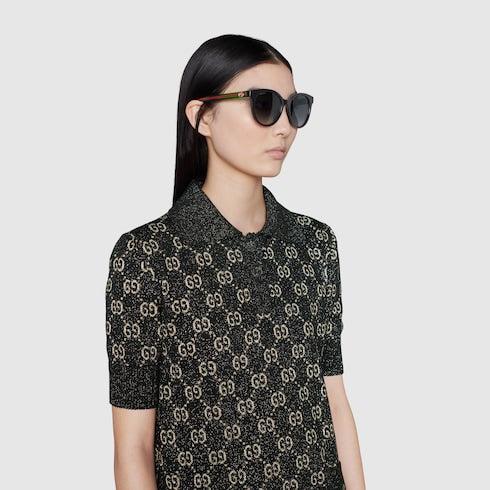 Round-frame sunglasses - black and green acetate