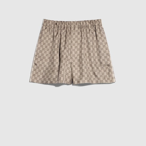 Printed silk twill shorts - beige and dark brown